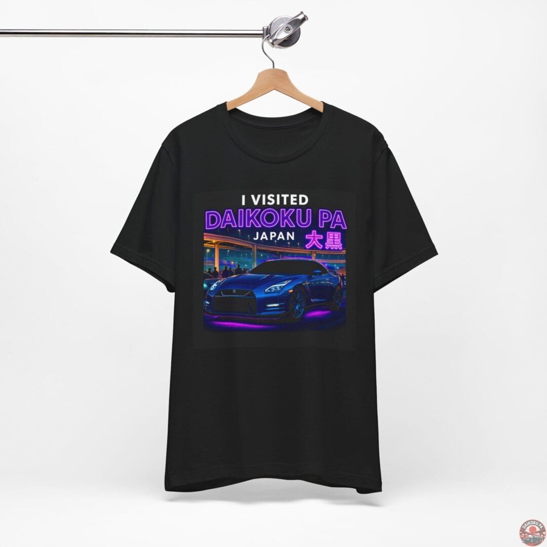 Black Daikoku T-shirt with bold graphic design and car illustration.